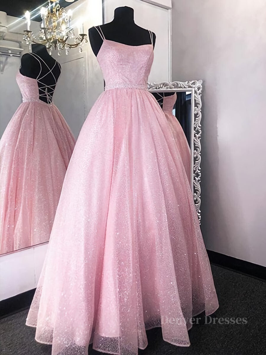 Prom Dress Off The Shoulder, Shiny Pink Backless Long Prom Dresses, Pink Open Back Long Formal Evening Dresses