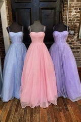 Corset Prom Dress, Shiny Tulle Open Back Long Prom Dress, Long Tulle Formal Graduation Evening Dress