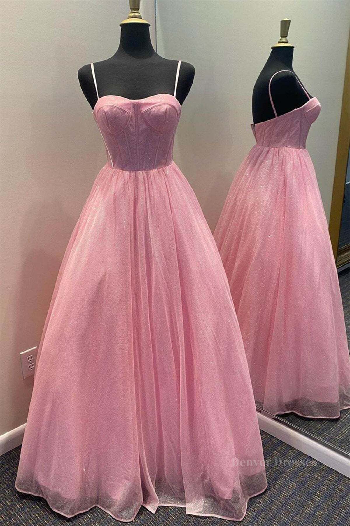 Party Outfit Night, Shiny Tulle Open Back Long Prom Dress, Long Tulle Formal Graduation Evening Dress