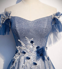 Homecoming Dress Black Girl, Shiny tulle sequins long prom dress blue evening dress