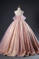 Fantasy Dress, Shiny Tulle Sequins Long Prom Dress, Pink Formal Dress Sweet 16 Dress