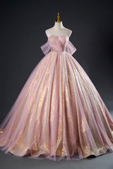 Prom Dress Inspo, Shiny Tulle Sequins Long Prom Dress, Pink Formal Dress Sweet 16 Dress