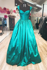 Prom Dress Inspo, Hunter Green A-line Satin Long Prom Dress