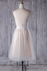 Wedding Dresses Off The Shoulder, Short A-line Spaghetti Strap Lace Tulle Wedding Dress