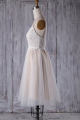 Wedding Dresses Outfit, Short A-line Spaghetti Strap Lace Tulle Wedding Dress