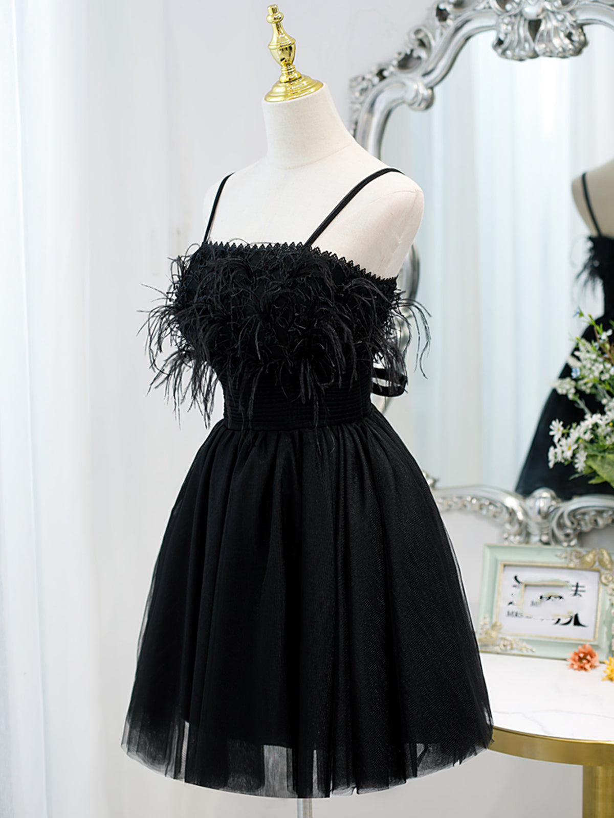 Evening Dresses With Sleeves, Short Back Prom Dress with Corset Back, Little Black Formal Homecoming Dresses