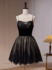 Backless Dress, Short Black Lace Prom Dresses, Short Black Lace Formal Homecoming Dresses