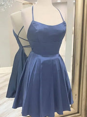 Evening Dresses For Over 51, Short Blue Gray Backless Prom Dresses, Open Back Blue Gray Short Formal Homecoming Dresses