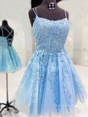 Prom Dresses For Brunettes, Short Blue Lace Prom Dressses, Short Blue Lace Formal Homecoming Dresses