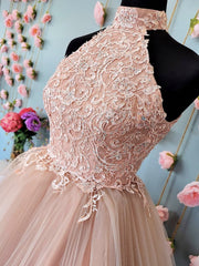 Party Dresses Website, Short Halter Neck Pink Lace Prom Dresses, Halter Neck Short Pink Lace Formal Homecoming Dresses