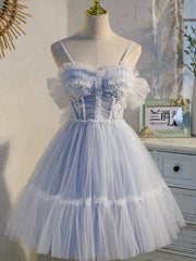 Evening Dresses For Party, Short Off the Shoulder Light Blue Prom Dresses, Light Blue Formal Homecoming Dresses