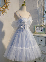 Evening Dress For Weddings, Short Off the Shoulder Light Blue Prom Dresses, Light Blue Formal Homecoming Dresses