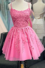 Formal Dress Homecoming, Short Pink Backless Lace Prom Dresses, Short Pink Open Back Formal Homecoming Dresses