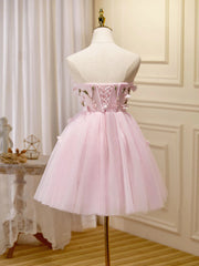 Wedding Party Dress, Short Pink Floral Prom Dresses, Short Pink Floral Formal Homecoming Dresses