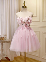 Off Shoulder Prom Dress, Short Pink Floral Prom Dresses, Short Pink Floral Formal Homecoming Dresses