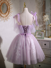 Evenning Dresses Long, Short Purple Lace Prom Dresses, Short Purple Lace Formal Homecoming Dresses