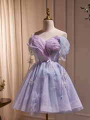 Fancy Outfit, Short Purple Tulle Prom Dresses, Short Purple Tulle Formal Homecoming Dresses
