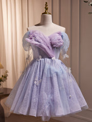 Prom 2025, Short Purple Tulle Prom Dresses, Short Purple Tulle Formal Homecoming Dresses