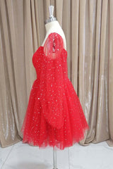 Prom Ideas, Short Red Long Sleeves Tulle Prom Dresses, Short Red Long Sleeves Formal Homecoming Dresses