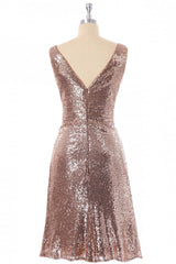 Bridesmaids Dress Gold, Short Rose Gold Sequin A-line Bridesmaid Dress