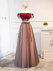 Prom Dress 2023, Short Sleeves Burgundy Floral Long Prom Dresses, Burgundy Floral Formal Bridesmaid Dresses