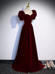 Formal Dress Gown, Short Sleeves Burgundy Long Prom Dresses, Wine Red Long Formal Evening Dresses