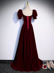 Formal Dresses Gowns, Short Sleeves Burgundy Long Prom Dresses, Wine Red Long Formal Evening Dresses