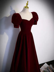 Formal Dresses Elegant, Short Sleeves Burgundy Long Prom Dresses, Wine Red Long Formal Evening Dresses