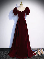 Formal Dresses Lace, Short Sleeves Burgundy Long Prom Dresses, Wine Red Long Formal Evening Dresses