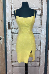 Formal Dress Shopping, Short Tight Yellow Homecoming Dress,Crystal Beaded Semi Formal Dresses