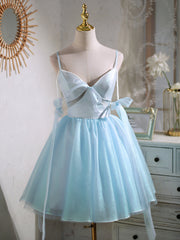 Trendy Dress Outfit, Short V Neck Beaded Blue Prom Dresses, Short Blue V Neck Formal Homecoming Dresses