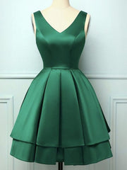 Prom Dress Under 102, Short V Neck Dark Green Prom Dresses, Short V Neck Dark Green Formal Homecoming Dresses