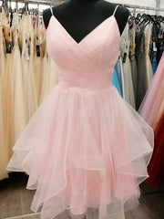 Prom Dresses Stores Near Me, Short V Neck Pink Prom Dresses, Short Pink V Neck Graduation Homecoming Cocktail Dresses