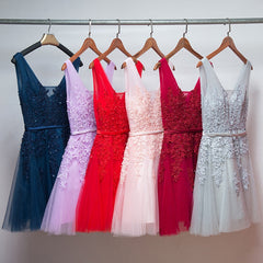 Prom Dress Cute, Short V-neckline Tulle with Applique Short Formal Dress, Cute Party Dress