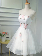 Evening Dresses 1921S, Short White Floral Prom Dresses, Short White Floral Formal Homecoming Dresses