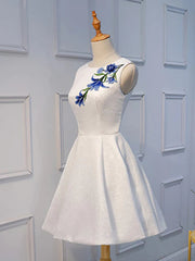 Evening Dress Suit, Short White Lace Floral Prom Dresses, Short White Lace Floral Formal Homecoming Dresses