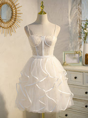Evening Dresses Short, Short White Prom Dresses, Short White Lace Formal Homecoming Dresses