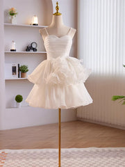 Night Dress, Short White Tulle Prom Dress, Short White Tulle Formal Homecoming Dresses