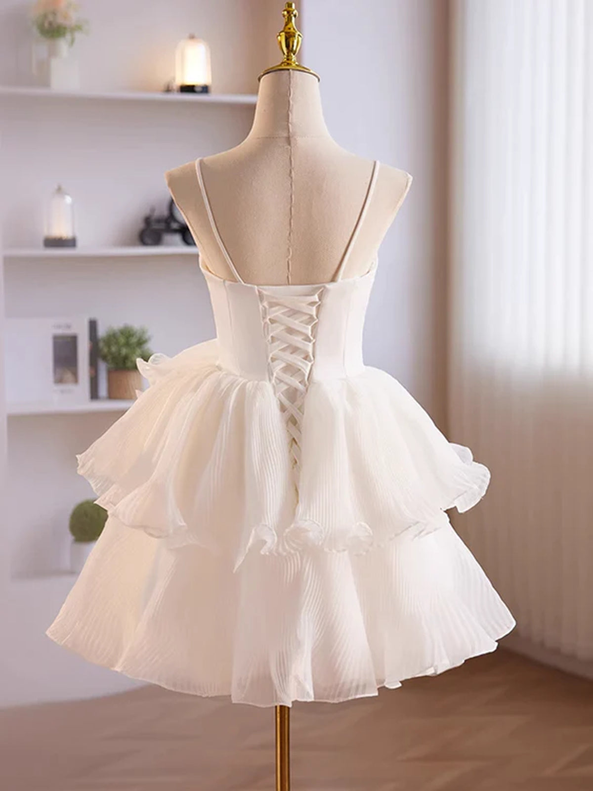 Long Sleeve Prom Dress, Short White Tulle Prom Dress, Short White Tulle Formal Homecoming Dresses