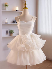 Prom Dress Blue, Short White Tulle Prom Dress, Short White Tulle Formal Homecoming Dresses