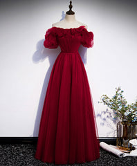 Wedding Dress 2022, Simple A line Burgundy Long Prom Dress, Burgundy Wedding Party Dress