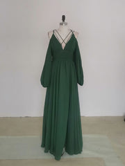Homecomeing Dresses Red, Simple A line Green Chiffon Long Prom Dress, Green Bridesmaid Dress