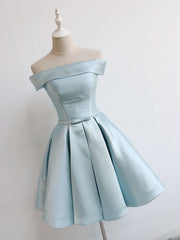 Bridesmaid Dress Custom, Simple A-Line Satin Blue Short Prom Dress, Blue Satin Homecoming Dress