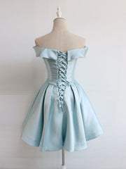 Bridesmaid Dresses Beach, Simple A-Line Satin Blue Short Prom Dress, Blue Satin Homecoming Dress