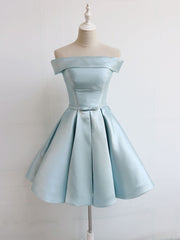 Bridesmaid Dress Sale, Simple A-Line Satin Blue Short Prom Dress, Blue Satin Homecoming Dress