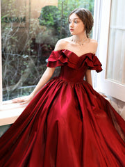 Formal Dress For Wedding Guests, Simple A line Satin Long Prom Dress, Burgundy Bridesmaid Dresses