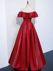 Formal Dress For Wedding Guest, Simple A line Satin Long Prom Dress, Burgundy Bridesmaid Dresses