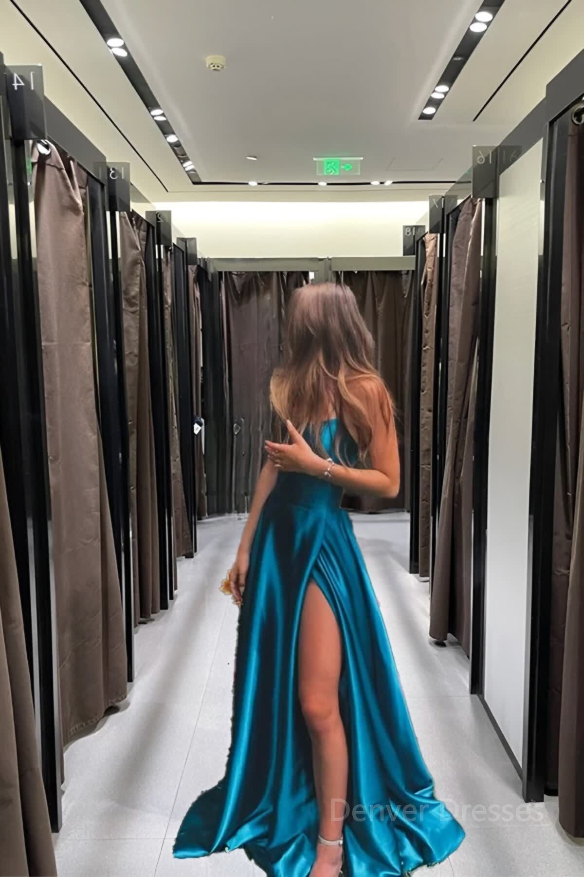 Simple A-Line Stunning Blue Prom Dresses, Long Formal Evening Gowns With Slit