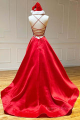 Prom Dress Ideas Black Girl, Simple A Line V Neck Backless Red Long Prom Dress, Backless Red Fromal Dress, Red Evening Dress