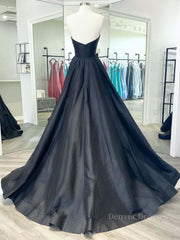 Bridesmaids Dress Burgundy, Simple black satin long prom dress, black evening dress